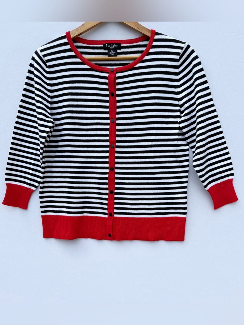 Red Trim Breton Stripe Cropped Cardigan · Parisian Coquette, Petite Medium
